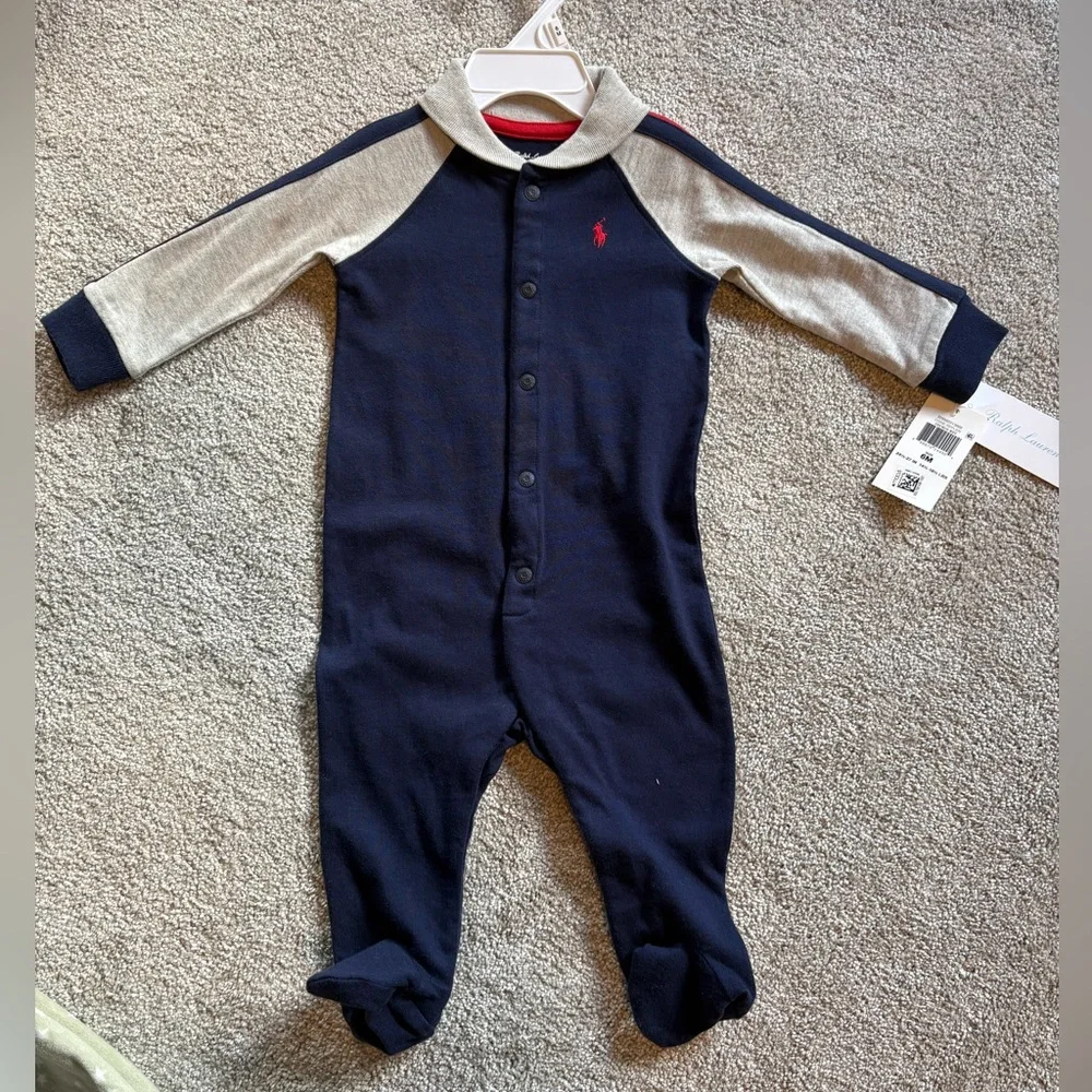 Ralph Lauren Navy and Gray Kids Footie
